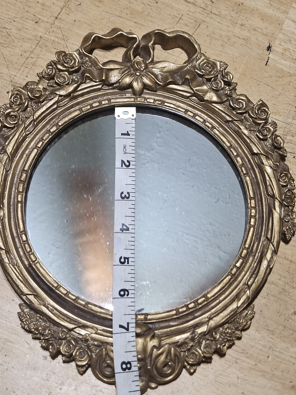 Vintage Rococo Style Oval Wall Mirror with a Gilded Ornate Ribbon Frame - Picture 10 of 10